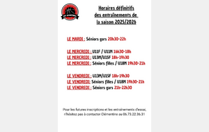 Horaires définitifs saison 2025/2026 🖤❤️