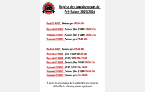 Horaires reprise saison 2025/2026🖤❤️