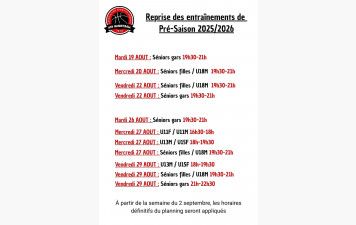 Horaires reprise saison 2025/2026🖤❤️